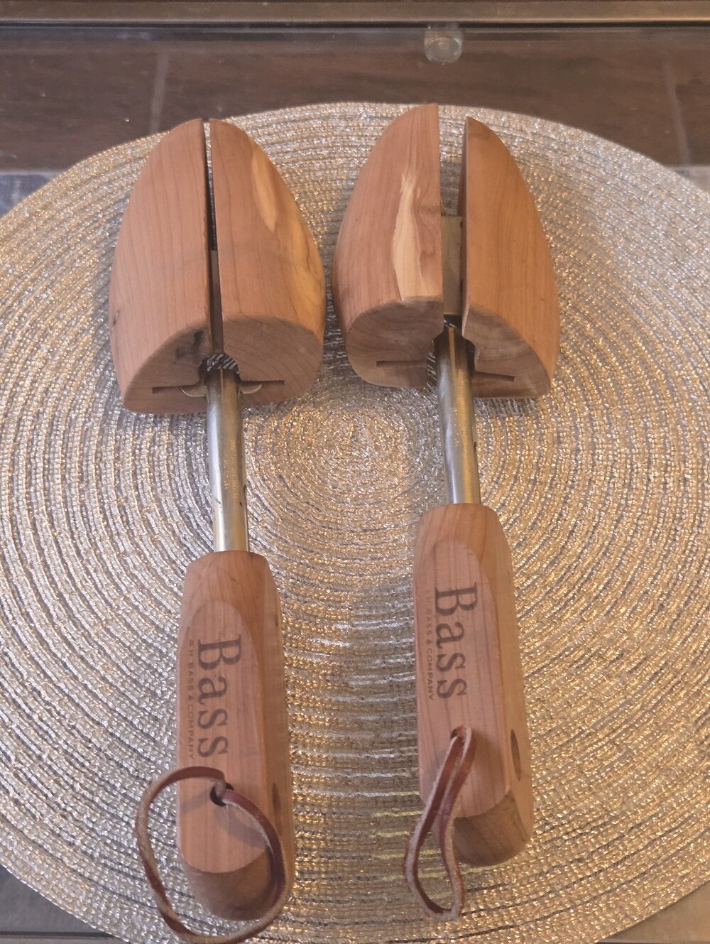 Vintage GH Bass Cedar Shoe Trees Split Toe Shapers Wood Stretchers Leather Loop